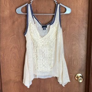 Cream with Denim Blue Collar Tank